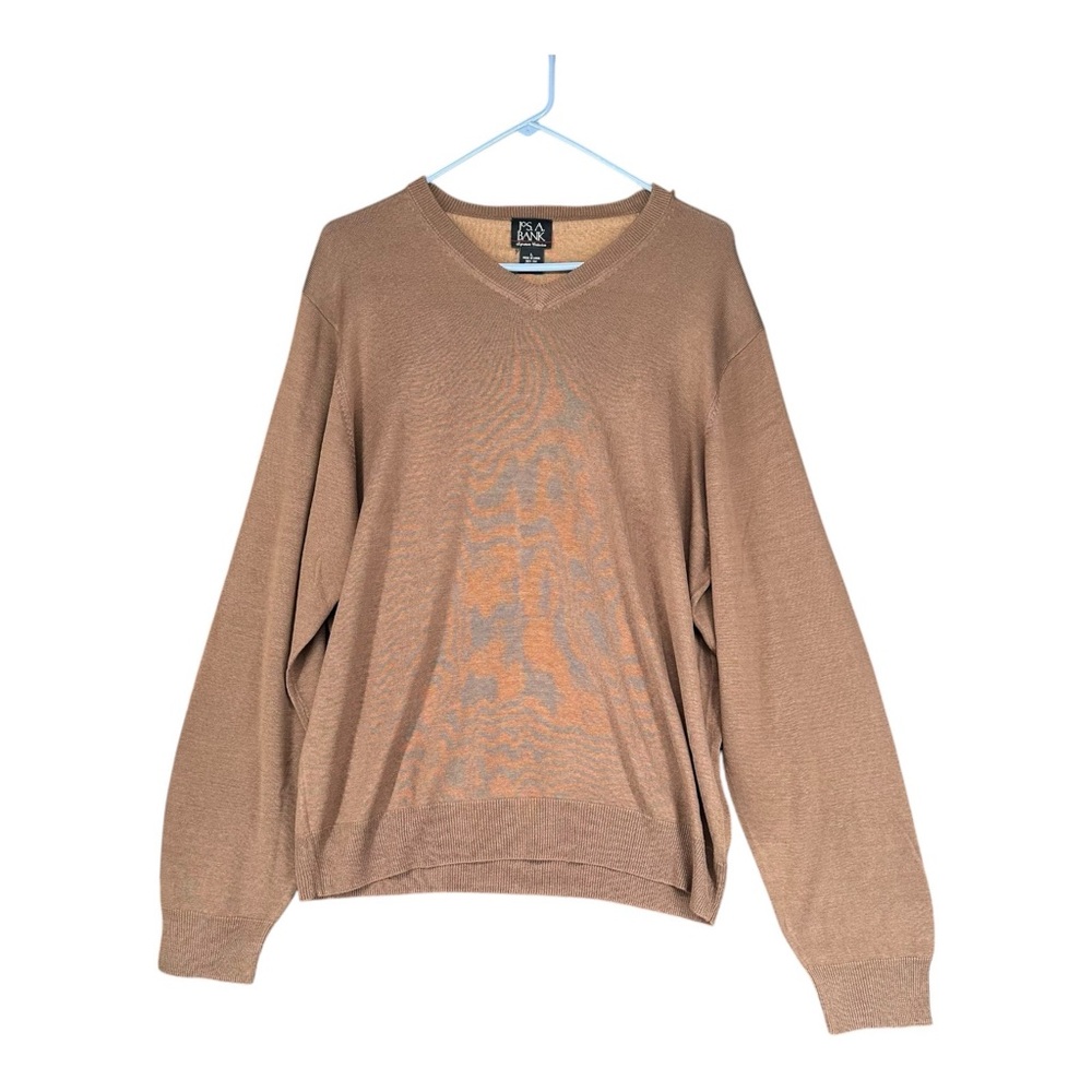 Jos. A. Bank Men’s L Large Tan 100% Silk‎ V Neck Sweater Preppy Grandpa Classic